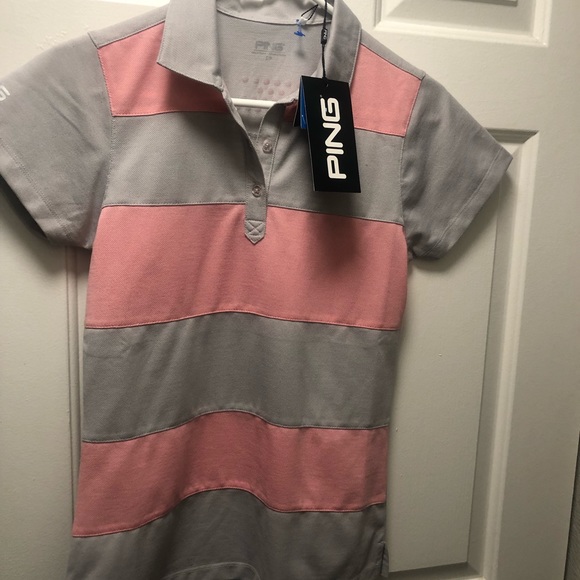Ping Chip In Golf Shirt Women's Gray Pink Stripe Short Sleeve Polo Sensor Cool - Picture 4 of 11